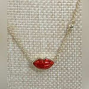 Kendra Scott lips pendant red Kyocera opal Adjustable sliding Necklace